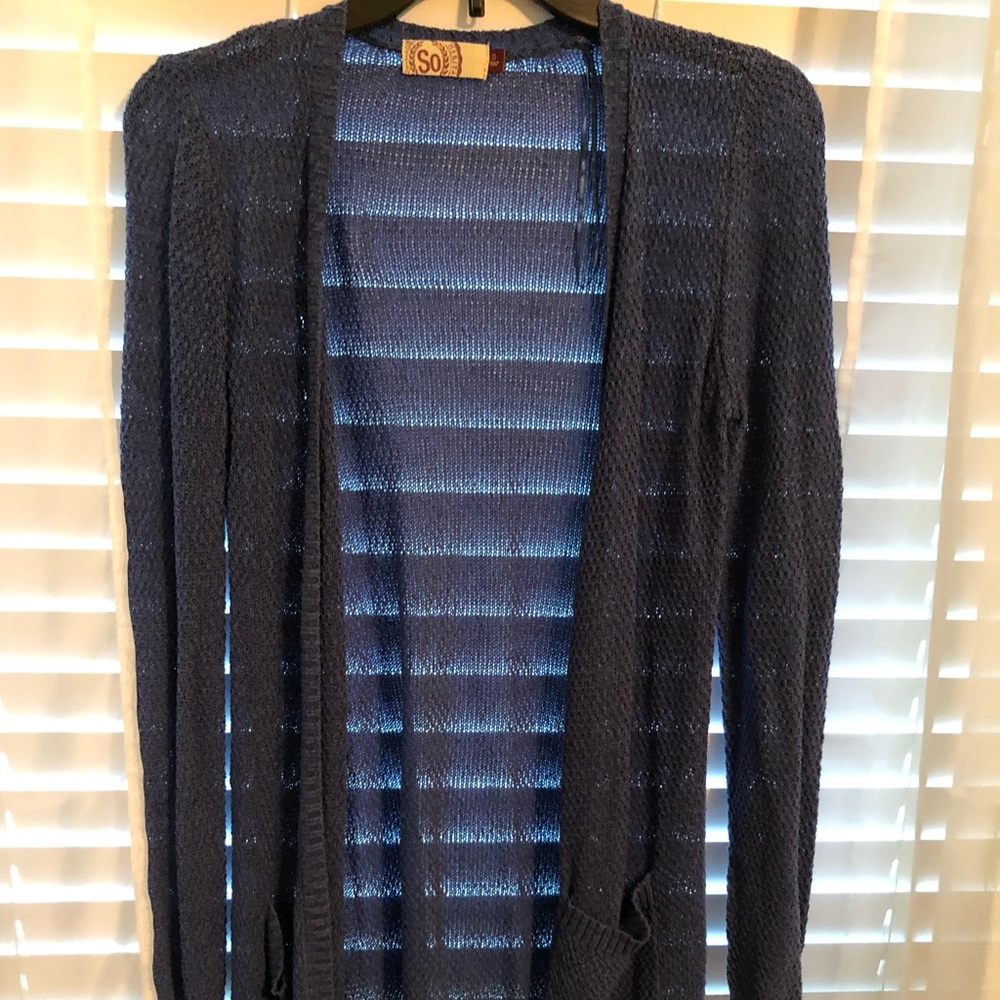 Blue, sweater-knit cardigan